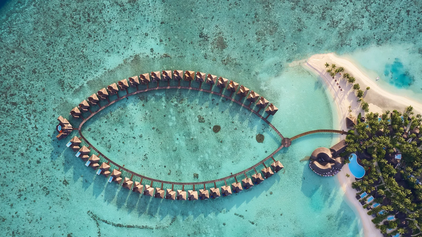 لقطة جوية للفلل المائية الهلالية في Sun Siyam Vilu Reef